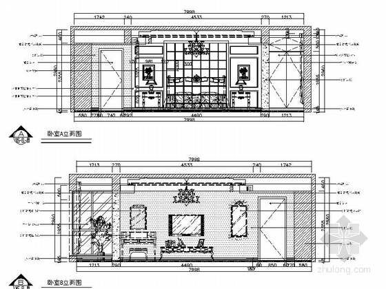 [河南]豪华别墅室内装饰施工图(含效果图)-卧室立面图