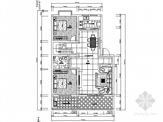住宅空间施工图含效果图资料下载-[原创]新古典主义复式两层住宅室内设计CAD施工图（含效果图）