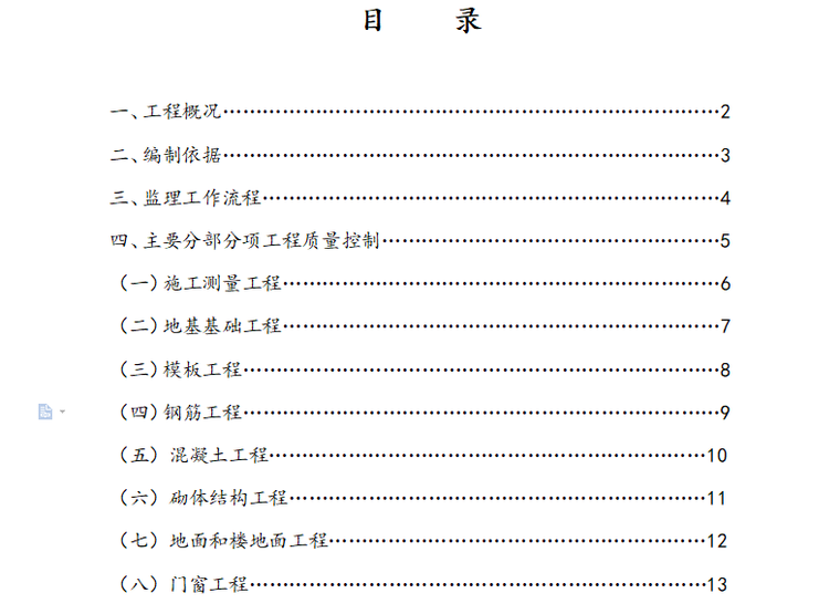 房建项目各分部分项工程质量控制（共22页）-目录1