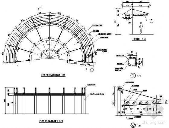 半圆形廊架cad资料下载-半圆形休息廊架详图