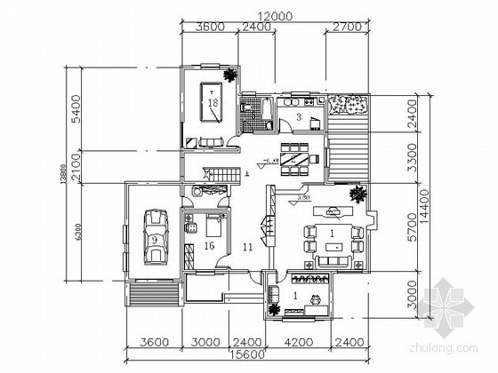 某二层休闲别墅建筑方案图（245平方米、南入口）- 