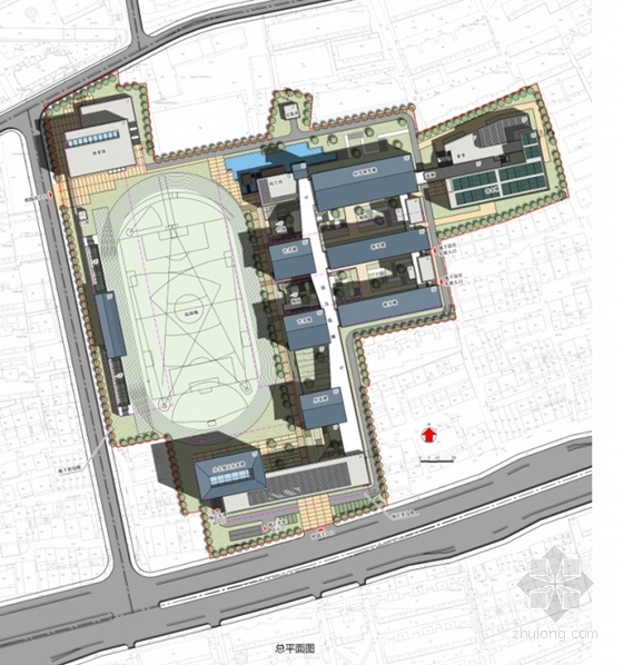 [江苏]现代简约风格中学校园规划设计方案文本-现代简约风格中学校园规划设计总平面图