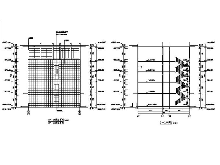 [宁夏]多层钢结构现代办公楼建筑施工图-多层现代钢结构办公楼剖面图