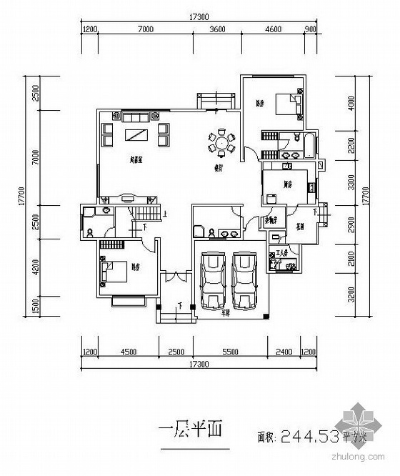 小区三层别墅户型图CAD资料下载-三层独栋别墅户型图(245/161/138)