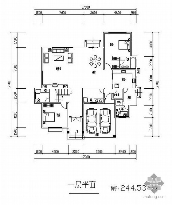 农村独栋建筑户型图资料下载-三层独栋别墅户型图(245/161/138)