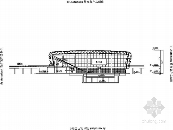 [山东]流线型统一壳状屋面综合水上体育馆建筑设计方案文本（含CAD）-流线型统一壳状屋面综合水上体育馆建筑剖面图