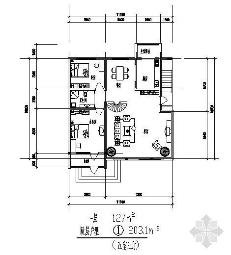 50平方米户型公寓资料下载-跃层户型-五室三厅（203.1平方米）