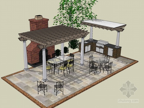 座椅室外模型资料下载-室外休闲区SketchUp模型下载