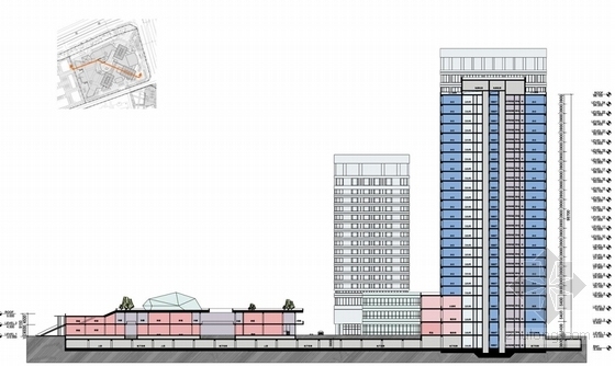 [江苏]现代风格高层商业综合体设计方案文本（知名事务所）-现代风格高层商业综合体剖面图