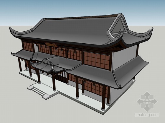 客车sketchup模型资料下载-古建茶楼SketchUp模型下载