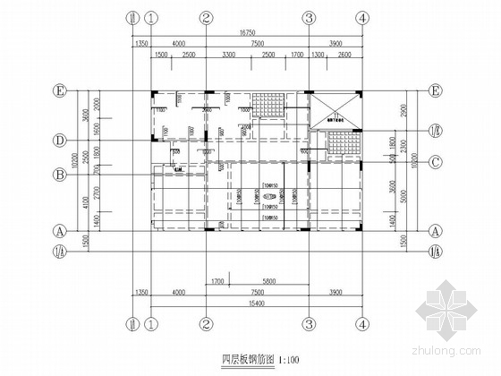 [广东]四层框架结构私人住宅建筑结构全套图-四层板钢筋图 