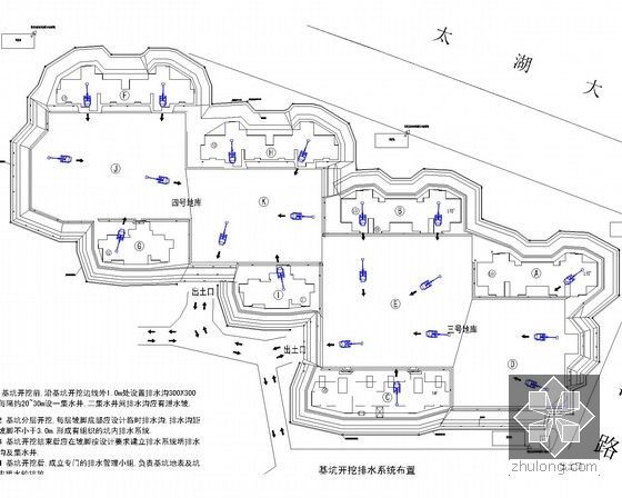 [江苏]深基坑开挖支护及降水施工方案（土钉墙 钢板桩）-基坑开挖排水系统布置