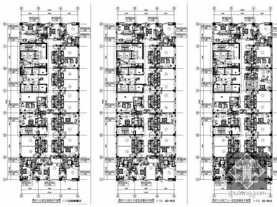 [上海]高层酒店办公综合建筑空调通风系统设计施工图-酒店十六至二十一层空调通风平面图