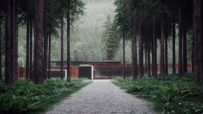 森林深处的住宅资料下载-乌克兰设计师于森林深处，打造了一栋耐候钢建筑！