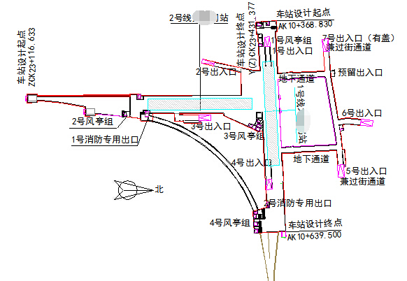 钻孔桩地连墙明挖顺筑地下两层与地下三层T型换乘地铁站投标施工组织设计302页（附图丰富）-车站平面示意图