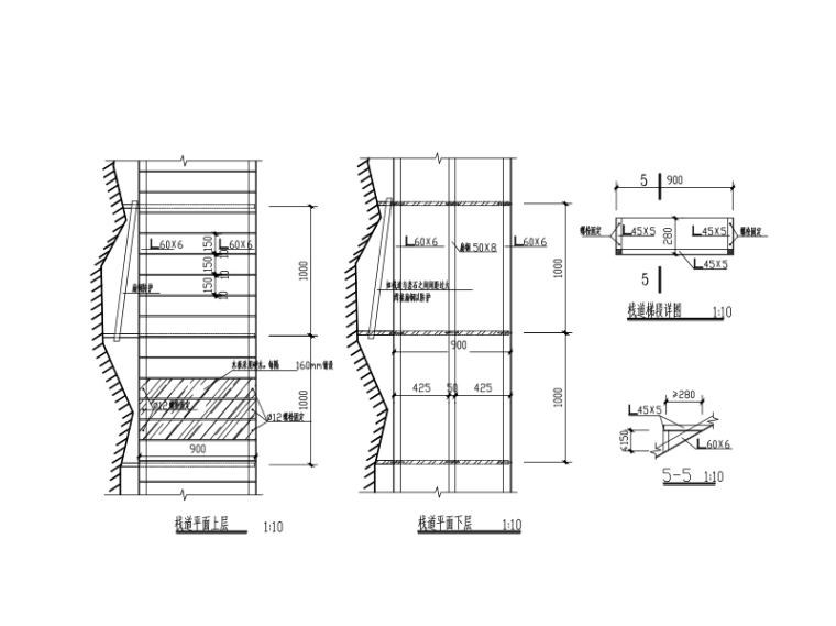 公园木板栈道栏杆资料下载-钢结构木板栈道施工图