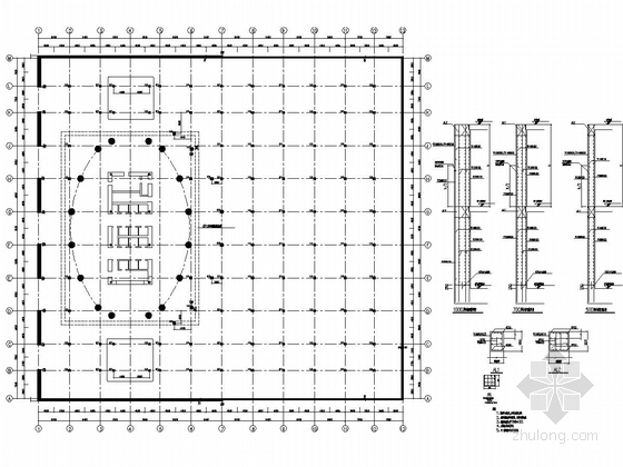 48层混合框架核心筒结构财富中心结构施工图-地下部分竖向构件结构平面图