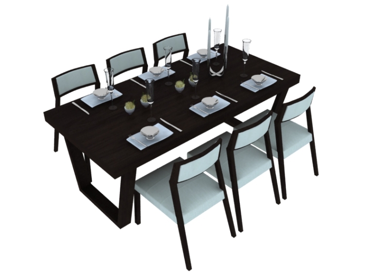 餐桌茶桌休闲桌资料下载-六人餐桌3D模型下载