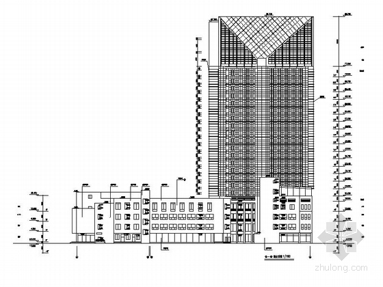 [宁波]五星级高层框架筒体式酒店建筑施工图-五星级高层框架筒体式酒店建筑立面图