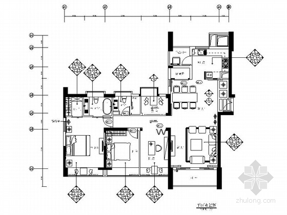 装修设计图三室两厅资料下载-[厦门]典雅风情三居室样板房装修设计施工图（含效果）