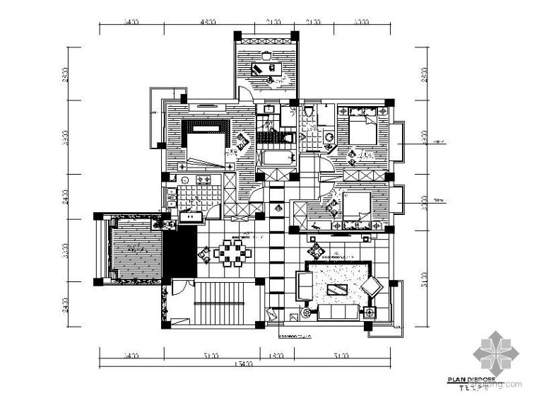 四室二厅设计cad资料下载-160平米四室二厅装修图( 含效果)