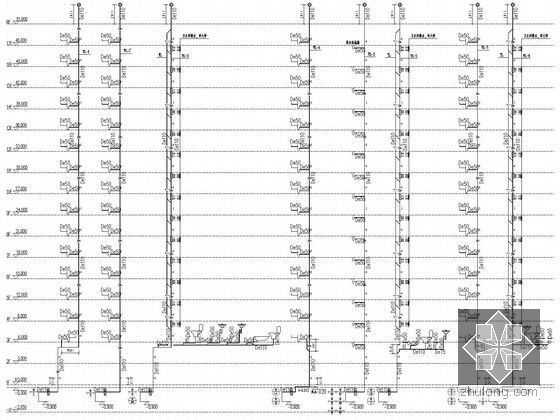 [江苏]100米商业住宅楼给排水图纸（含4栋楼、同层排水）-排水系统展开图一