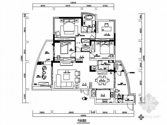 湖南室内装修资料下载-[湖南]温馨现代130平四居室室内装修施工图