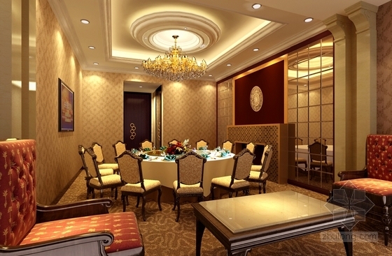 [北京]现代风格海鲜酒楼室内装修施工图（含高清效果图）豪华包房效果图