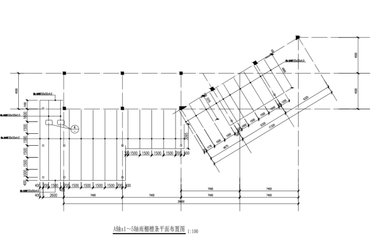 [江西]主题乐园餐厅钢框架雨棚结构施工图（CAD，17张）-檩条平面布置图