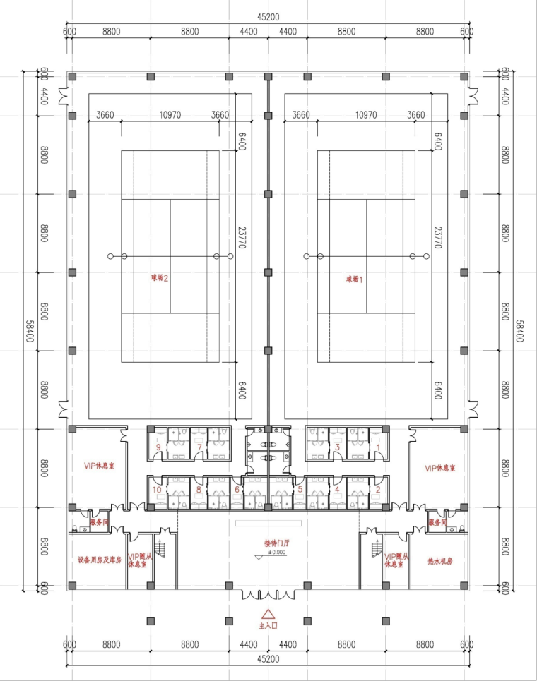 [云南]东南亚风格体育馆网球馆设计方案文本（PPT）-方案一首层平面图