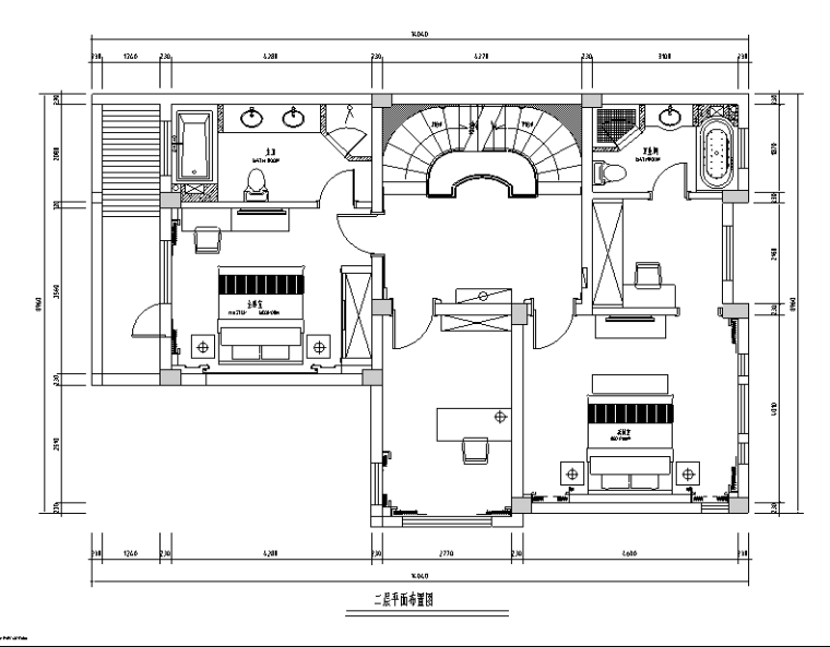 [江苏]简欧联排三层别墅设计施工图（附效果图）-二层平面布置图