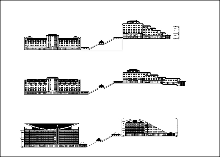 6套宾馆酒店建筑设计初设图CAD-山地多层庄园酒店建筑设计立面图