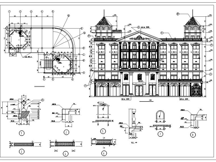 欧式多层宾馆酒店建筑设计施工图-欧式多层宾馆酒店建筑设计立面图