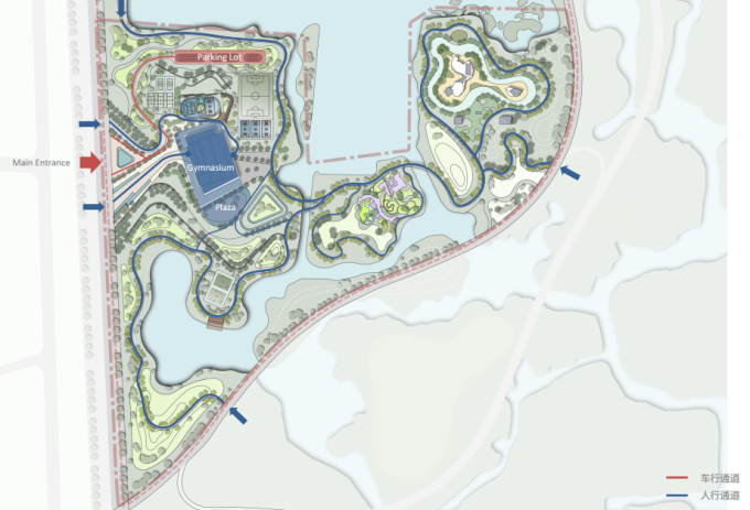[江苏]开放型滨江湿地体育主题公园景观设计方案-交通流线分析
