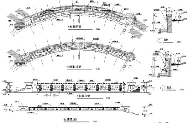 园林景观小品特色景墙、挡土墙CAD施工图合-吐水浮雕墙景观详图
