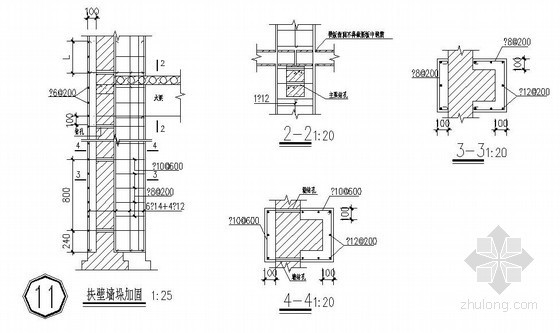 柱加固大样cad图资料下载-砖柱加固大样图之扶壁墙垛加固