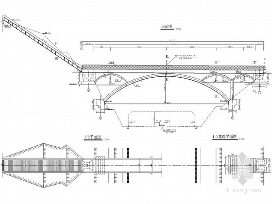 3跨拱桥施工图资料下载-一跨43.8m钢筋砼空腹拱桥全套施工图（20张）