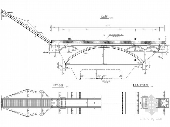 砼拱桥cad施工图资料下载-一跨43.8m钢筋砼空腹拱桥全套施工图（20张）