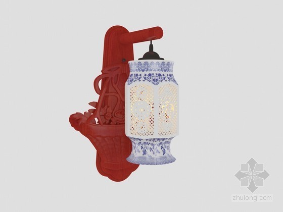壁灯中式资料下载-中式青花瓷壁灯3D模型下载