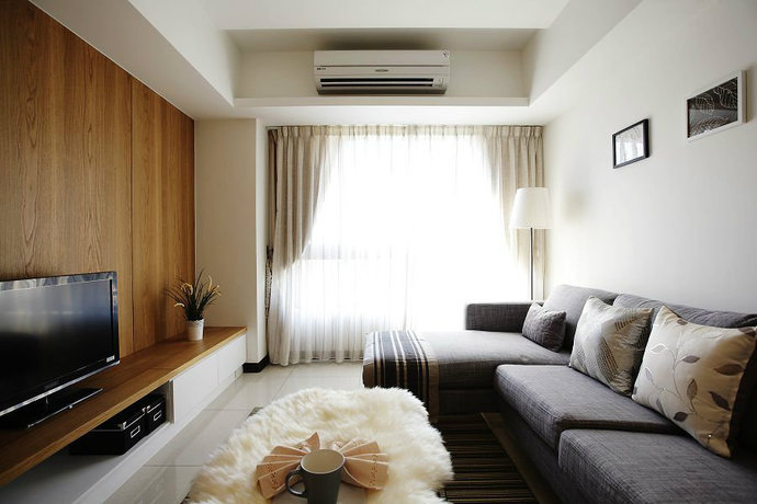 家具现代简约卧室资料下载-40平方米现代简约单身公寓客厅装修效果图