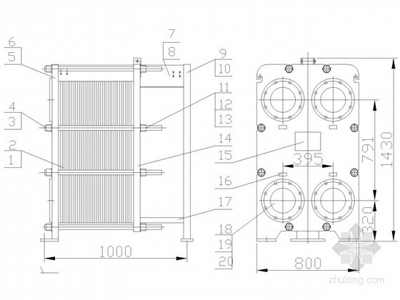 固定板管板式换热器CAD资料下载-板式换热器大样图
