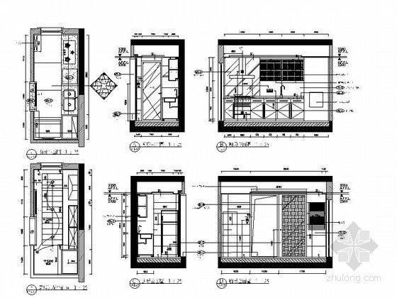 100平米建筑立面资料下载-6平米长方厨房平立面图