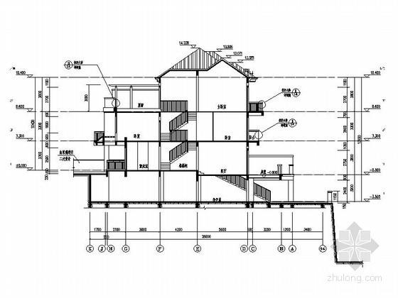 [贵州]某生态园三层五联排上山别墅建筑施工图- 