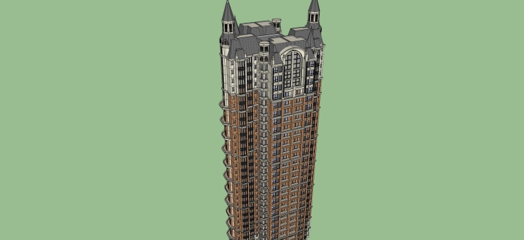 高层住宅建筑设计作业资料下载-英式风格高层住宅建筑设计SU模型