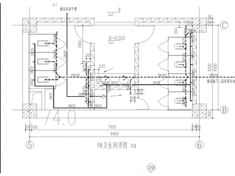 财富广场给排水消防施工图设计-9#卫生间详图