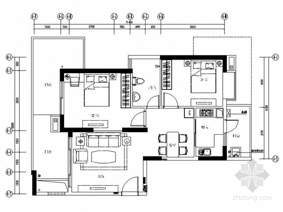 现代简约两居室设计图资料下载-[深圳]花园小区现代简约两居室设计装修图