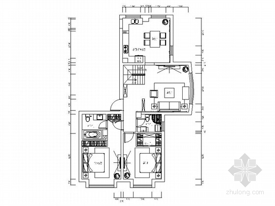 2层复式别墅资料下载-[河北]浪漫180平欧式两层复式别墅装修室内设计施工图（含效果）