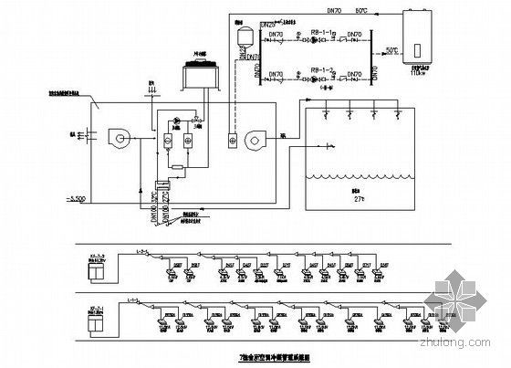 [广东]商住楼（含泳池）空调系统设计施工图-泳厅空调冷媒水管系统图