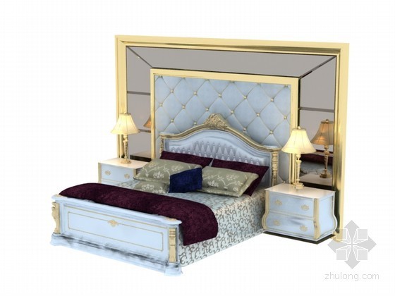 欧式床3d资料下载-组合欧式床3D模型下载