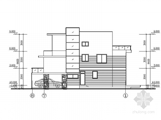 [上海]三层高档别墅及普通住宅楼建筑施工图-三层高档别墅及普通住宅楼建筑立面图